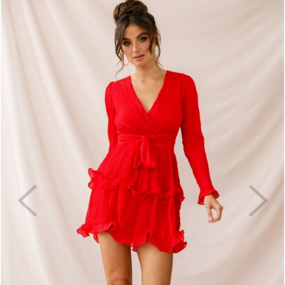 Selfie Leslie Tiered Mini Ruffle Red Dress